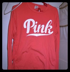 Coral color tie side tee, sz large long sleeves